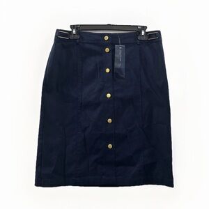 NWT Jones New York Signature‎ Classic Size 8 Navy Pencil Skirt with Gold Buttons